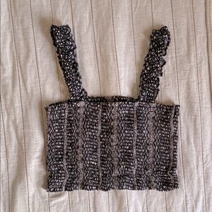 Paper Crane - Black and White Smocked Ruffled Crop Tank Top Size S